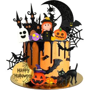 17 PCS Halloween Cake Toppers Spider Cake Toppers Bat Pumpkin Tombstone Cake Decorations For Trick-or-Treat Halloween Party Supplies