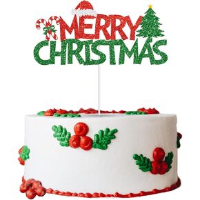 عيد ميلاد سعيد كعكة توبر الأخضر الأحمر بريق عيد الميلاد موضوع زينة الحفلات عيد الميلاد حفلة عيد ميلاد كعكة الزينة in Kuwait