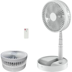 مروحة محمولة قابلة للطي لاسلكية قابلة لإعادة الشحن، مروحة محمولة بقاعدة قابلة للطي ومكتب ومروحة أرضية لاسلكية مع مروحة قائمة تعمل بالبطارية 7200 مللي أمبير في الساعة للمطبخ المنزلي والتخييم في الهواء الطلق (أبيض) in Kuwait