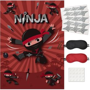 Nazpuga Pin the Throwing Star on the Ninja Birthday Party decorations Set Warrior Karate Party Supplies Large Poster with 24 Pcs Shuriken Stickers