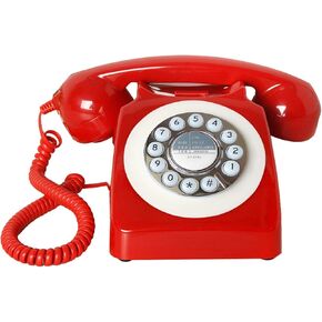 Corded Red Retro Telephone for Home Office, Classic Old Fashion Landline Phone, Wired Antique Decorative Desktop Phones Gift for Family