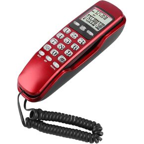 Mini Wall Mount Landline Telephone with LCD Display Caller ID for Home Office Hotel, Corded and Cordless, No AC Power Required Black (Red)