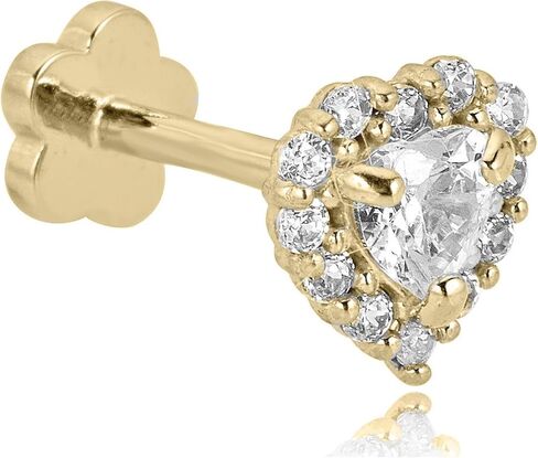 AVORA 14K Gold Heart-Shaped Simulated Diamond CZ Halo Cartilage Piercing Flat Back Earring Body Jewelry (18 Gauge) in Saudi Arabia