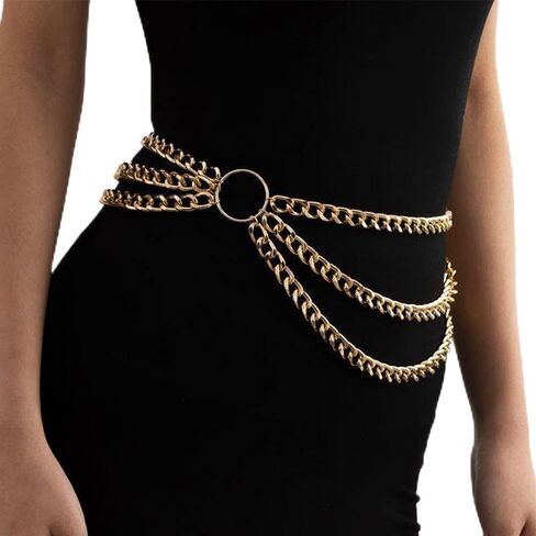 Kercisbeauty Statement Silver Miami Cuban Link Chain Belly Belt Mulity Layer Waist Chain Bikini Dress Body Jewelry for Women Girls in Saudi Arabia