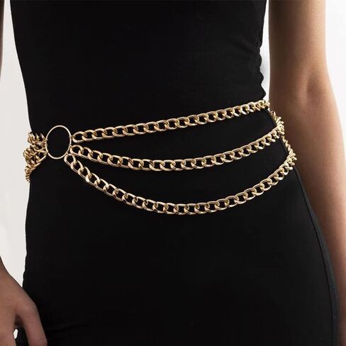 Kercisbeauty Statement Silver Miami Cuban Link Chain Belly Belt Mulity Layer Waist Chain Bikini Dress Body Jewelry for Women Girls in Saudi Arabia