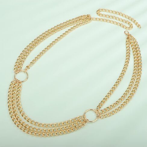 Kercisbeauty Statement Silver Miami Cuban Link Chain Belly Belt Mulity Layer Waist Chain Bikini Dress Body Jewelry for Women Girls in Saudi Arabia