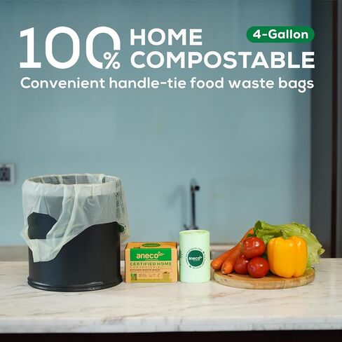 ANECO 100% Compostable Trash Bags 2.6 Gallon, Extra Thick Kitchen Small Compost Bags for Countertop Bin (100 Count) in Saudi Arabia