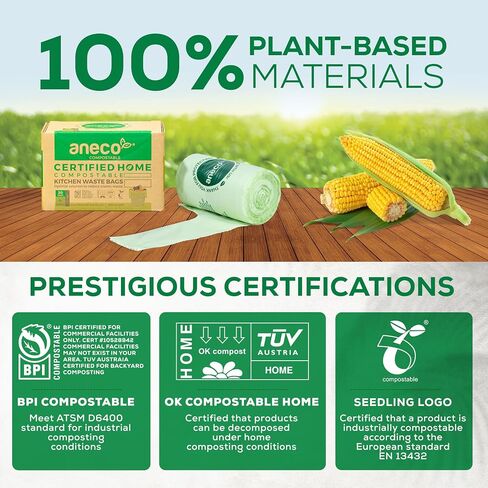 ANECO 100% Compostable Trash Bags 2.6 Gallon, Extra Thick Kitchen Small Compost Bags for Countertop Bin (100 Count) in Saudi Arabia