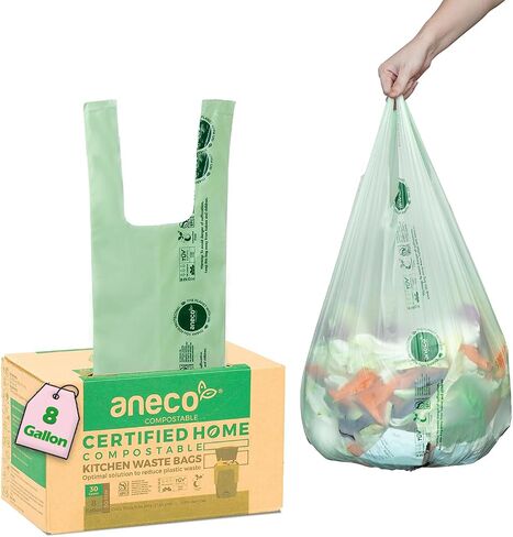 ANECO 100% Compostable Trash Bags 2.6 Gallon, Extra Thick Kitchen Small Compost Bags for Countertop Bin (100 Count) in Saudi Arabia