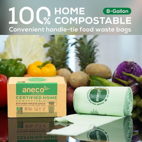 ANECO 100% Compostable Trash Bags 2.6 Gallon, Extra Thick Kitchen Small Compost Bags for Countertop Bin (100 Count) in Saudi Arabia