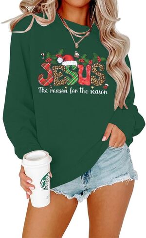 MOUSYA Jesus The Reason for The Season Shirt Women Christmas Sweatshirts Jesus Christmas Sweatshirt Holiday Graphic Shirts in Kuwait