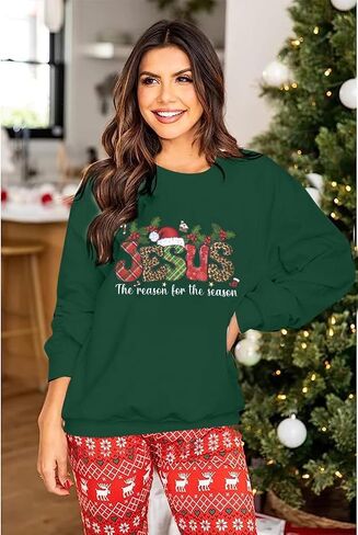 MOUSYA Jesus The Reason for The Season Shirt Women Christmas Sweatshirts Jesus Christmas Sweatshirt Holiday Graphic Shirts in Kuwait
