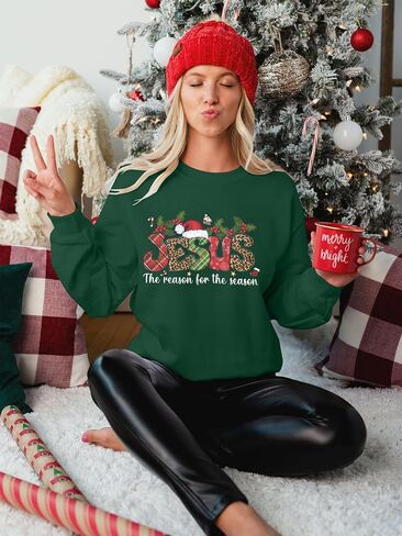 MOUSYA Jesus The Reason for The Season Shirt Women Christmas Sweatshirts Jesus Christmas Sweatshirt Holiday Graphic Shirts in Kuwait
