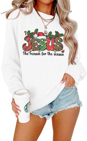 MOUSYA Jesus The Reason for The Season Shirt Women Christmas Sweatshirts Jesus Christmas Sweatshirt Holiday Graphic Shirts in Kuwait