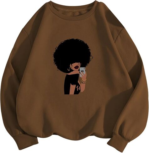 Floerns Women's Graphic Oversized Sweatshirts Long Sleeve Crew Neck Drop Shoulder Pullover Sweatshirt in Saudi Arabia