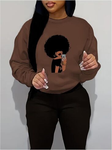 Floerns Women's Graphic Oversized Sweatshirts Long Sleeve Crew Neck Drop Shoulder Pullover Sweatshirt in Saudi Arabia