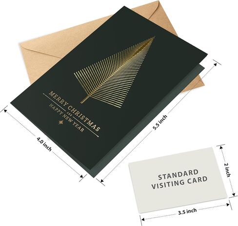 20 بطاقة تهنئة لعيد الميلاد من رقائق الذهب مع مظاريف | اللون الأخضر الداكن والنقش على شجرة عيد الميلاد | بطاقات عيد ميلاد سعيد مقاس 5.75 × 4.25 بوصة مع ملصقات ختم للأصدقاء والعائلة والأحباء in Saudi Arabia