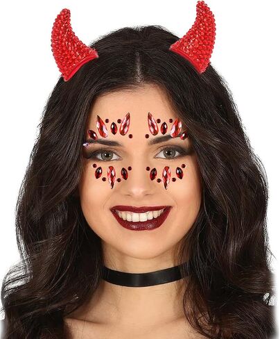 Demon Halloween Devil Costume Set, Bling Devil Horns Hair Clips and Tail and Face Diamond Sticker for Halloween Accessories in Kuwait