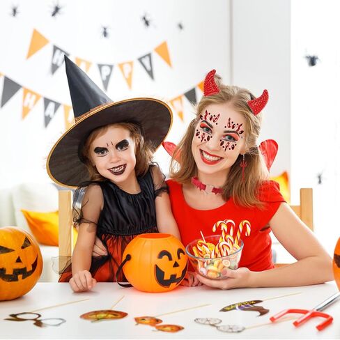 Demon Halloween Devil Costume Set, Bling Devil Horns Hair Clips and Tail and Face Diamond Sticker for Halloween Accessories in Kuwait