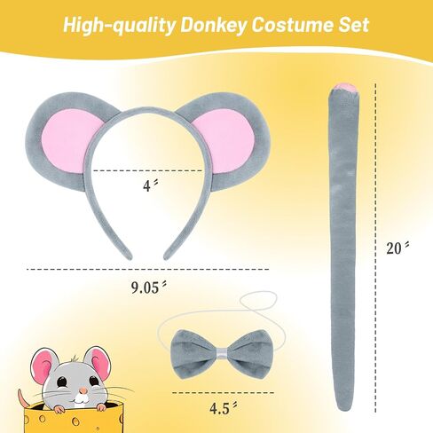 Animal Costume Accessory Cosplay Mouse Donkey Ear Tail Bow Tie Set Birthday Halloween Christmas Party Dress Up Costume Set in Saudi Arabia