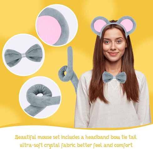 Animal Costume Accessory Cosplay Mouse Donkey Ear Tail Bow Tie Set Birthday Halloween Christmas Party Dress Up Costume Set in Saudi Arabia