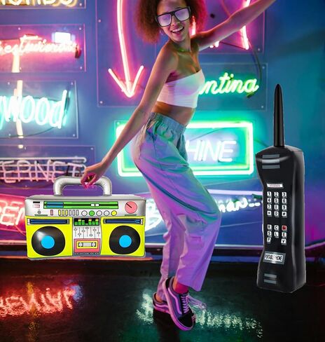 7 Pcs 80s 90s Hip Hop Costume Outfit Kit Inflatable Radio Boombox Necklace Bracelet Ring Sunglasses Hat Rapper Accessories in Saudi Arabia