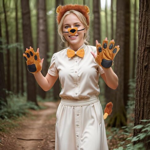 6Pcs Lion Costume Lion Ears Headband and Tail Set Nose Bowtie Gloves Halloween Cosplay Accessories Party Supplies for Kids Adults Brown in Saudi Arabia