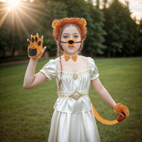 6Pcs Lion Costume Lion Ears Headband and Tail Set Nose Bowtie Gloves Halloween Cosplay Accessories Party Supplies for Kids Adults Brown in Saudi Arabia