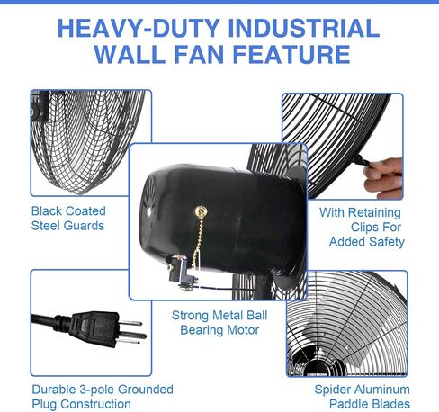 KEN BROWN 18 Inch High Velocity Industrial Wall Mounted Fan 4012CFM 3 Speed for Industrial, Commercial, Residential, and Shop Use - ETL Safety Listed in Saudi Arabia