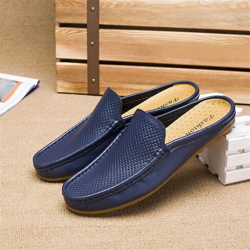 Men's Hollow Leather Slip On Mules Clog Slippers Casual Round Toe Backless Flat Loafers Dress Shoes for Walking Wedding in Saudi Arabia
