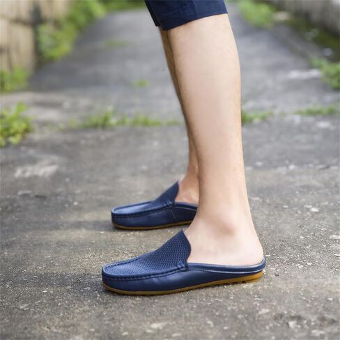 Men's Hollow Leather Slip On Mules Clog Slippers Casual Round Toe Backless Flat Loafers Dress Shoes for Walking Wedding in Saudi Arabia