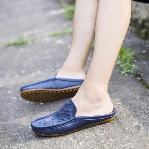 Men's Hollow Leather Slip On Mules Clog Slippers Casual Round Toe Backless Flat Loafers Dress Shoes for Walking Wedding in Saudi Arabia