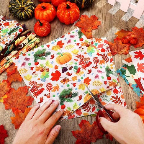Frienda 20 Pcs Fall Fabric Squares Thanksgiving Autumn Patchwork Fabrics Fat Quarters Fall Fabric Bundles Maple Leaf Turkey Square Fabric for Fall Sewing DIY Crafts in Saudi Arabia