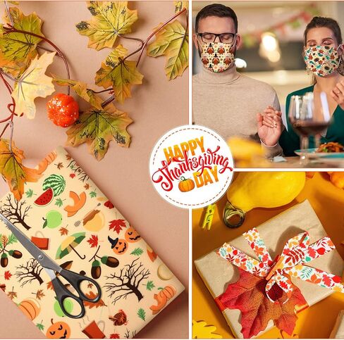 Frienda 20 Pcs Fall Fabric Squares Thanksgiving Autumn Patchwork Fabrics Fat Quarters Fall Fabric Bundles Maple Leaf Turkey Square Fabric for Fall Sewing DIY Crafts in Saudi Arabia