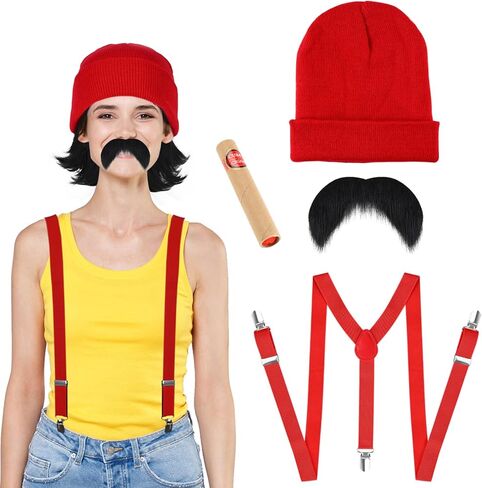 مجموعة أزياء الهالوين الرجالية المكونة من 5 قطع من Honic تتضمن قبعة شعر مستعار سوداء وشارب وشارب لفستان الحفلات in Kuwait