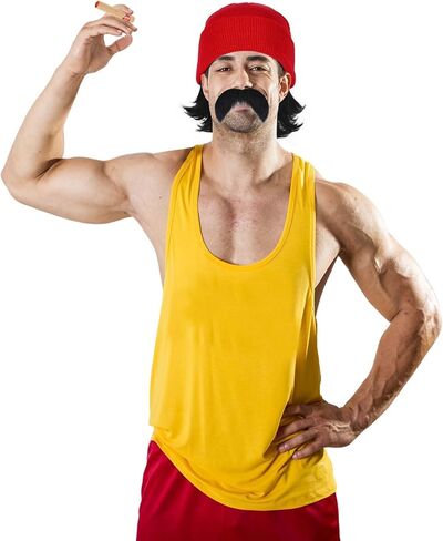 مجموعة أزياء الهالوين الرجالية المكونة من 5 قطع من Honic تتضمن قبعة شعر مستعار سوداء وشارب وشارب لفستان الحفلات in Kuwait