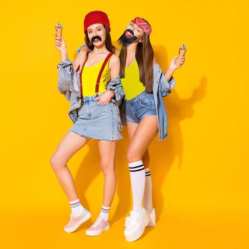 Honic 5 Pcs Halloween Men's Costume Kit Include Black Wig Beanie Suspender and Mustache for Party Dress Up in Saudi Arabia