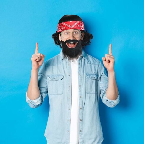 Honic 5 Pcs Halloween Men's Costume Kit Include Black Wig Beanie Suspender and Mustache for Party Dress Up in Saudi Arabia