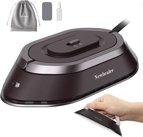 Newbealer Travel Iron with Dual Voltage - 120V/220V Lightweight Dry Iron for Clothes (No Steam), Non-Stick Ceramic Soleplate, 302℉ Mini Heat Press Machine, w/Spray Bottle, Pouch & Silicone Stand in Kuwait