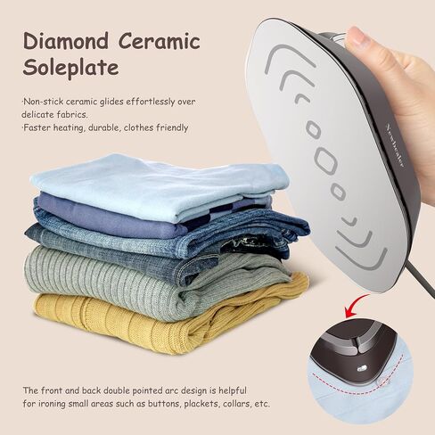 Newbealer Travel Iron with Dual Voltage - 120V/220V Lightweight Dry Iron for Clothes (No Steam), Non-Stick Ceramic Soleplate, 302℉ Mini Heat Press Machine, w/Spray Bottle, Pouch & Silicone Stand in Kuwait
