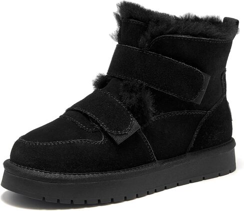 BEAU TODAY Women's Snow Boots, Platform Winter Mini Boots for Women, Genuine Suede Warm Faux Fur Lined Slip-0n Ankle Boots Comfortable Anti-slip Outdoor Short Booties in Saudi Arabia