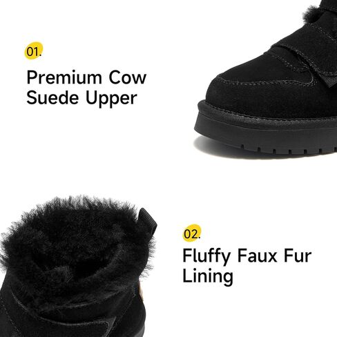 BEAU TODAY Women's Snow Boots, Platform Winter Mini Boots for Women, Genuine Suede Warm Faux Fur Lined Slip-0n Ankle Boots Comfortable Anti-slip Outdoor Short Booties in Saudi Arabia