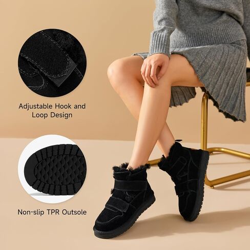 BEAU TODAY Women's Snow Boots, Platform Winter Mini Boots for Women, Genuine Suede Warm Faux Fur Lined Slip-0n Ankle Boots Comfortable Anti-slip Outdoor Short Booties in Saudi Arabia