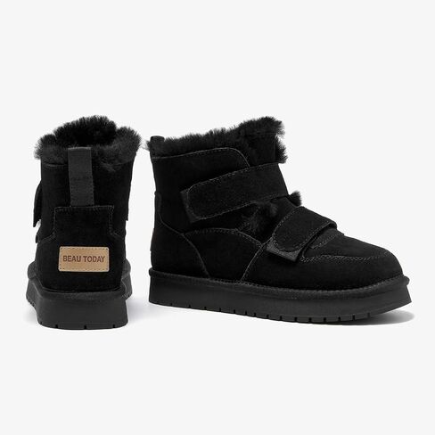 BEAU TODAY Women's Snow Boots, Platform Winter Mini Boots for Women, Genuine Suede Warm Faux Fur Lined Slip-0n Ankle Boots Comfortable Anti-slip Outdoor Short Booties in Saudi Arabia