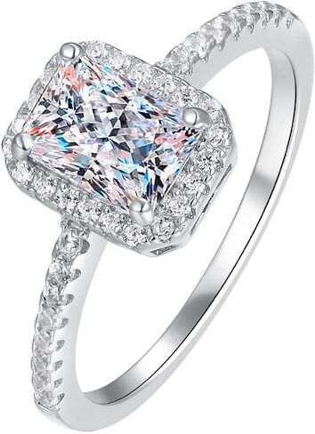 S925 Silver Blue Sapphire Ring, Engagement Rings for Women, Adorned with Moissanite Accents, Square Design for Anniversary, Wedding (Silver, 8) in Saudi Arabia