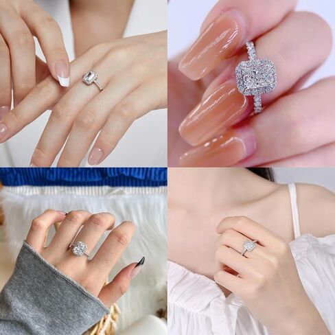 S925 Silver Blue Sapphire Ring, Engagement Rings for Women, Adorned with Moissanite Accents, Square Design for Anniversary, Wedding (Silver, 8) in Saudi Arabia