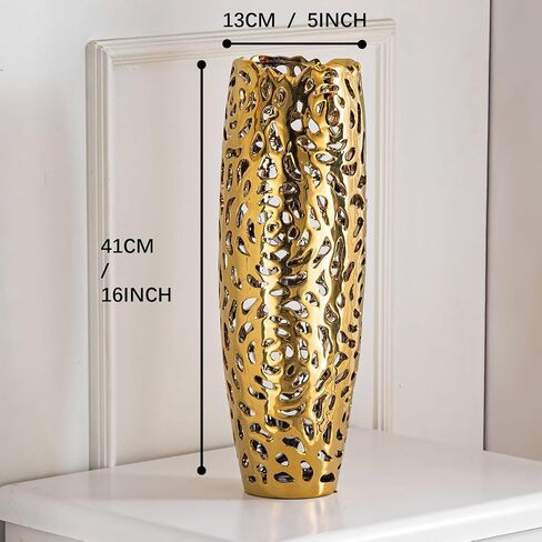 Golden Vase, Ceramics Vase for Modern Room Decor, Floor Vase for Bedroom Decor Farmhouse Decor and Kitchen Décor in Saudi Arabia