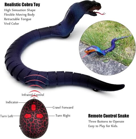 Tipmant Realistic Remote Control Snake RC Animal Toy Crawling Electric Electronic Battery Powered Honored for Kids Cat Halloween Christmas Prank Birthday Gifts (Black) in Saudi Arabia