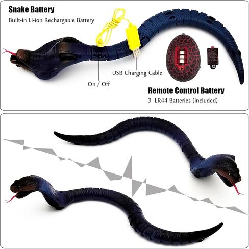 Tipmant Realistic Remote Control Snake RC Animal Toy Crawling Electric Electronic Battery Powered Honored for Kids Cat Halloween Christmas Prank Birthday Gifts (Black) in Saudi Arabia