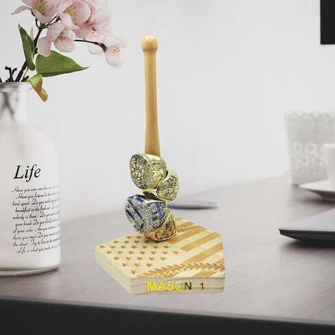 Reversible Personalized Gifts Baseball Ring Holder Display Case Softball Tournament Championship Sports Memorabilia Organizer Wood Personalized Gifts For Kids,Dad,Grandpa in Kuwait